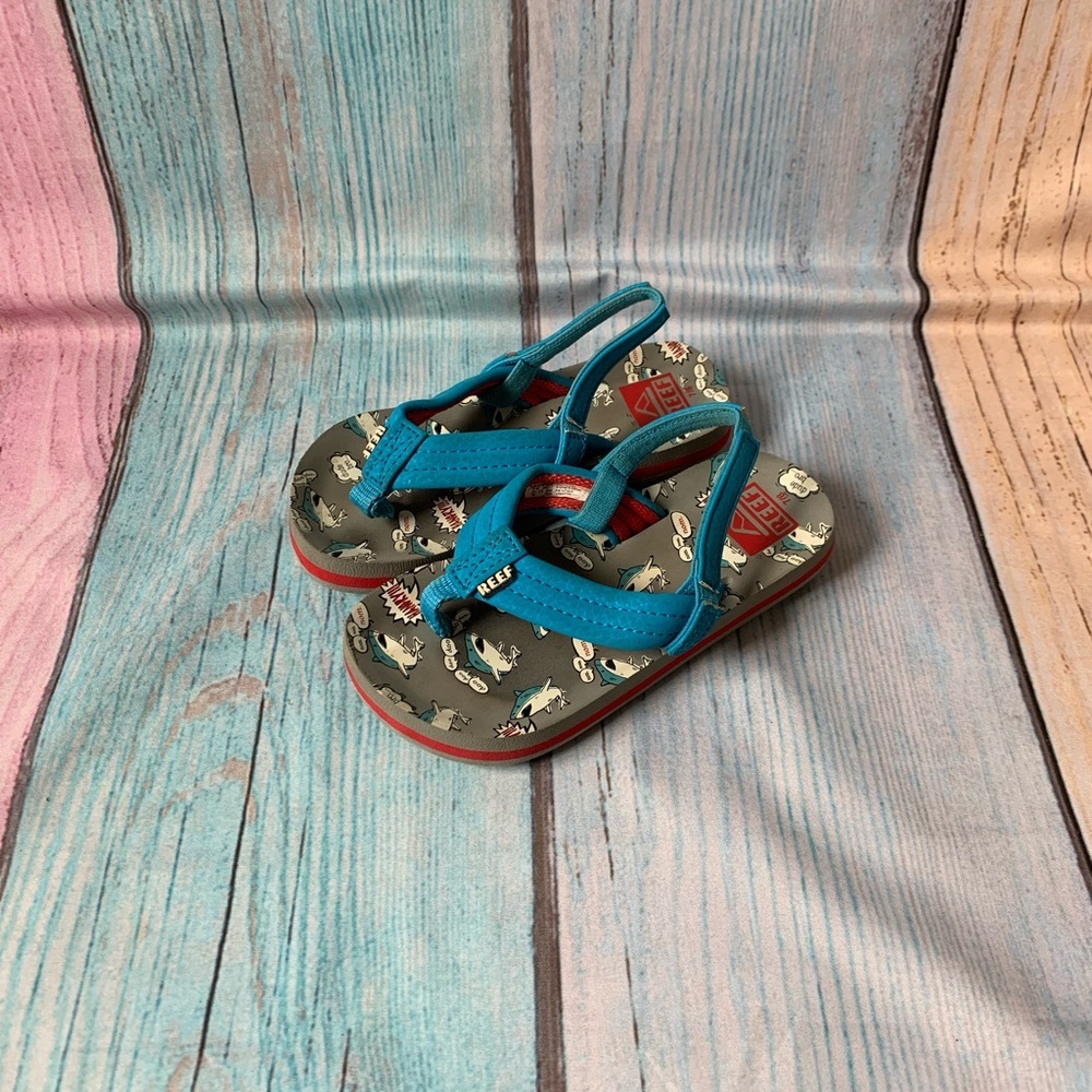 Reef Kids Blue Dinosaur Flip Flops